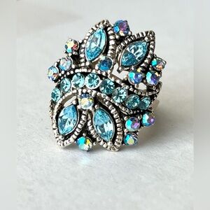 Blue Diamond adjustable silver ring